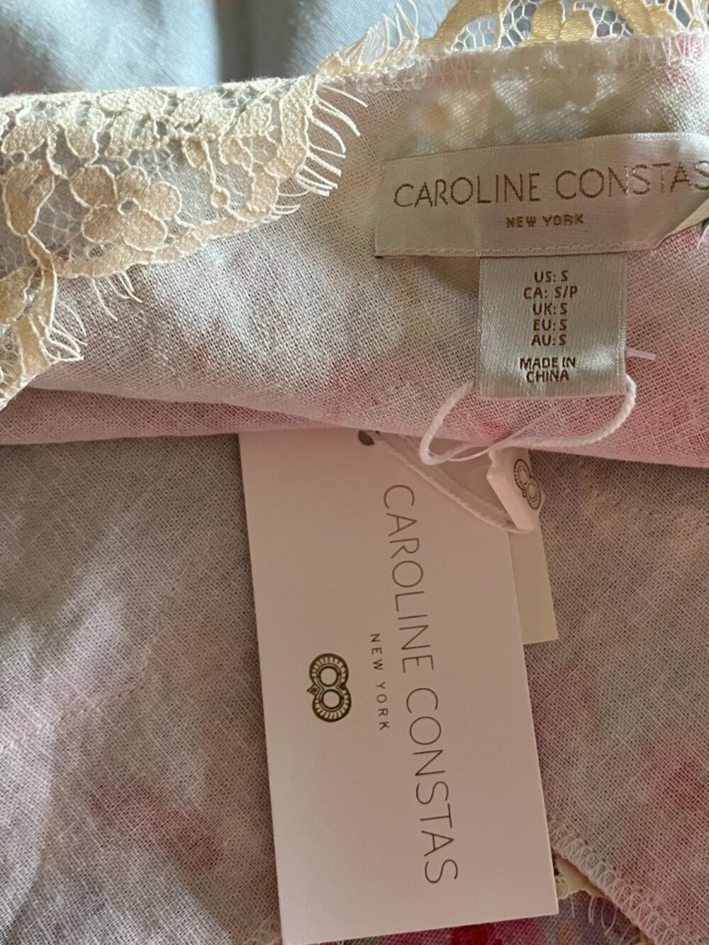 Caroline Constas Linen Blend and Lace Floral Slip Maxi Dress Small NWT - Picture 7 of 7